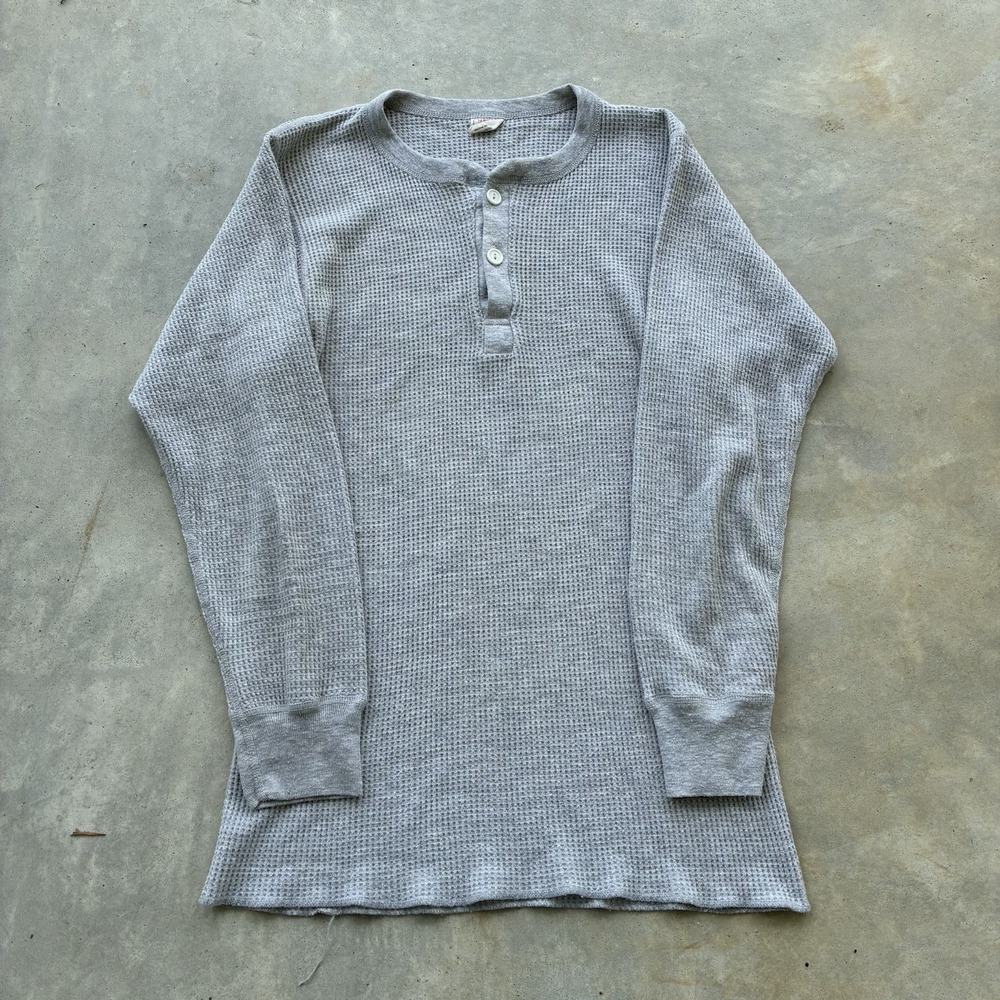 VINTAGE JE Morgan Shirt Mens Large Gray Solid Thermal Henley Waffle Long Johns